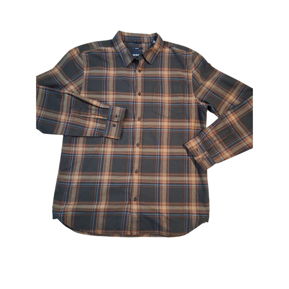 PrAna Los Feliz Slim Flannel Plaid Shirt Men's size Large Grungecore Button‎ up